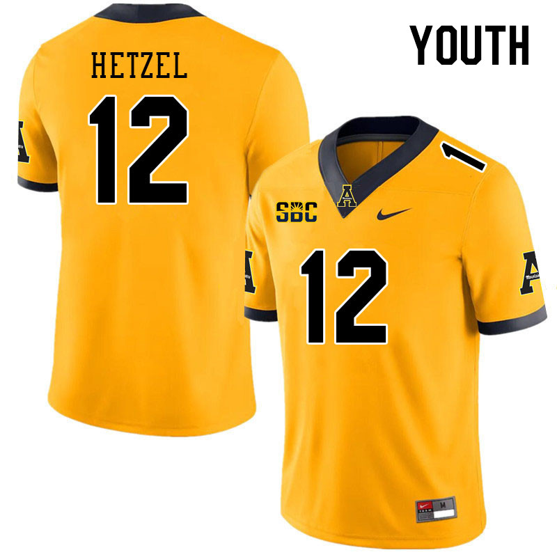 Youth #12 Michael Hetzel Appalachian State Mountaineers College Football Jerseys Stitched Sale-Gold - Click Image to Close